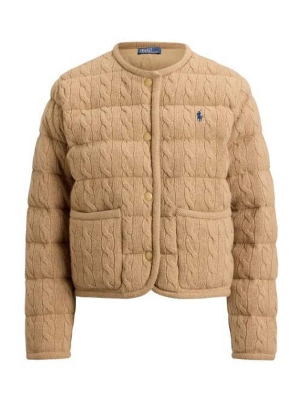New, Polo Ralph Lauren Padded Cable Stitch Puffer Jacket in Brown sz XXS #SJ2488